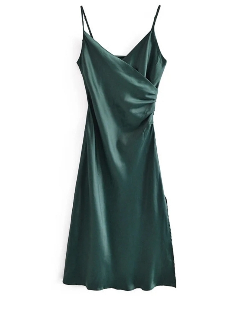Zara Dark Green Satin Midi Slip Dress